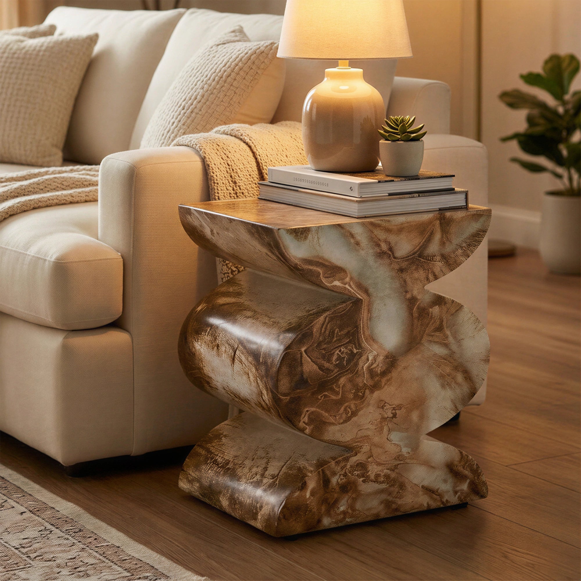 Trudi Side Table #finish_faux-onyx-brown-marble